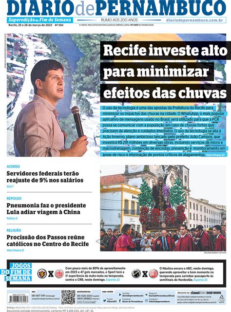 Capa Diario de Pernambuco Edição Sábado 25 de Março de 2023