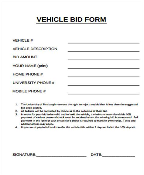 Printable Sealed Bid Form Template Printable Forms Free Online