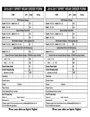 Fillable Online Images Pcmac 2016 2017 Spirit Wear Order Form 2016 2017