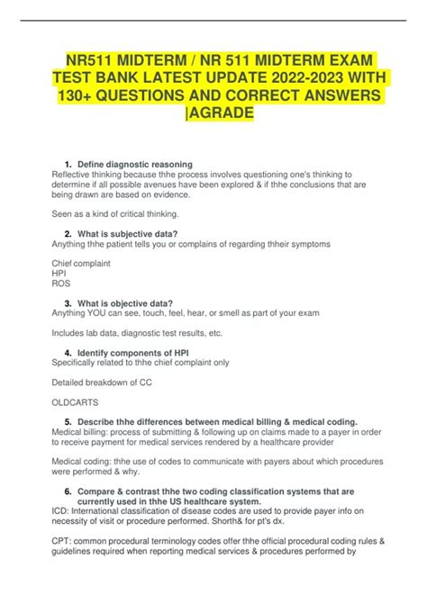 NR511 MIDTERM / NR 511 MIDTERM EXAM TEST BANK LATEST UPDATE WITH 130