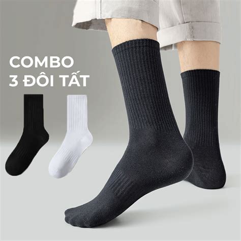 Combo 3 đôi tất trơn cổ cao dễ phối đồ Set 3 đôi tất cao cổ G2 màu đen