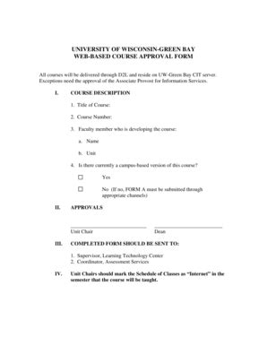 Fillable Online Uwgb Web Based Course Approval Form University Of