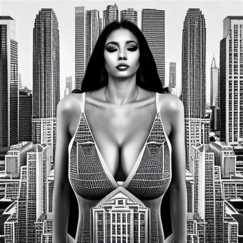 Beautiful Woman Outline Optical Illusion City Skyline 8K Digital Art · Creative Fabrica