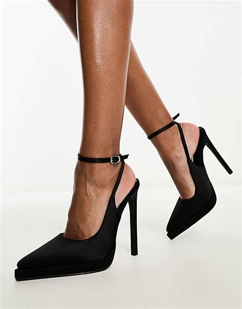 Simmi London Landen Platform Heeled Pumps In Black Satin Asos