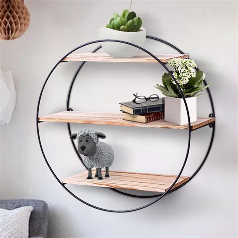 Metal Grid Wall Shelf Hanging Rack Bookcase Storage Holder Floating Display Shelves Round Design ...