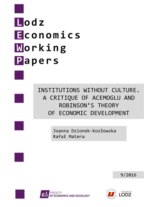 (PDF) Institutions Without Culture. A Critique of Acemoglu and Robinson ...