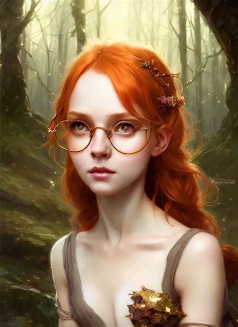 Lux Cute Female Ginger Hair Glasses Symmetrical Face Stable Diffusion