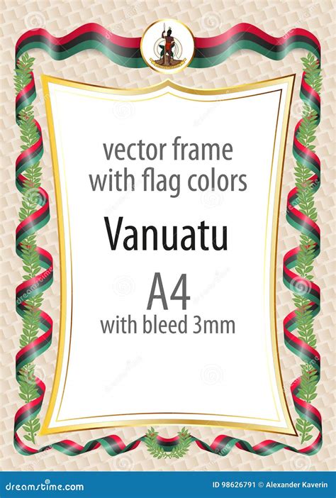 Frame And Border Of Ribbon With The Colors Of The Vanuatu Flag Stock