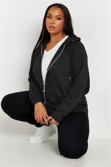 Yours Plus Size Black Essential Zip Through Hoodie Yours Clothing