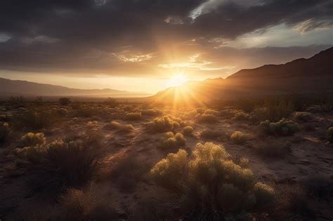 Sol Brilhando Atrav S Das Nuvens E Em Uma Paisagem Des Rtica Ao Nascer