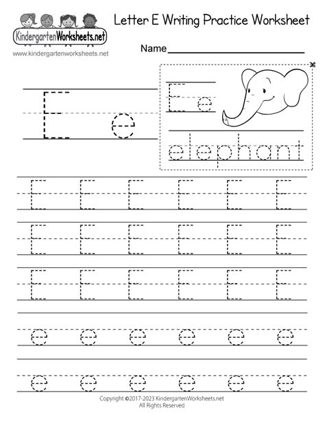 Letter E Worksheets