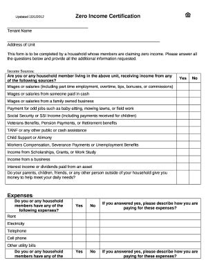 Zero Income Questionnaire Doc Template Pdffiller