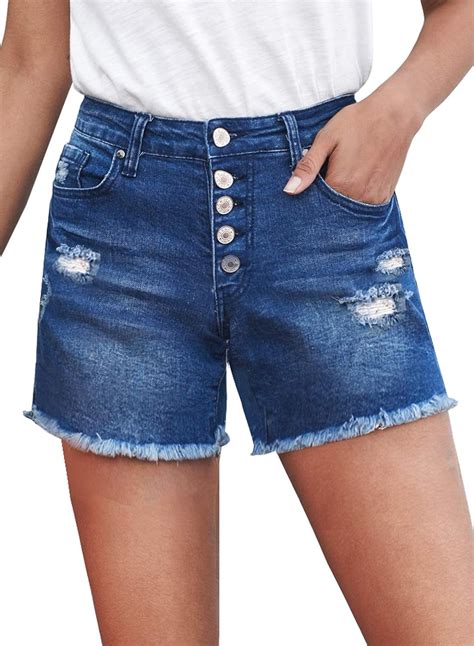 Sidefeel Women Vintage Denim High Waist Rolled Hem Jeans Shorts At