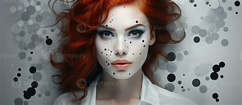 Abstract portrait of a sensual young woman with striking black and white dot body art creative ...