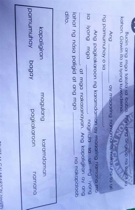 Buoin Ang Mga Talata Sa Ibaba Piliin Ang Angkop Na Sagot Sakahon