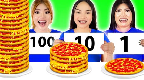 100 LAYERS OF FOOD CHALLENGE 1 VS 100 COATS OF YUMMY BATTLE FOR 24