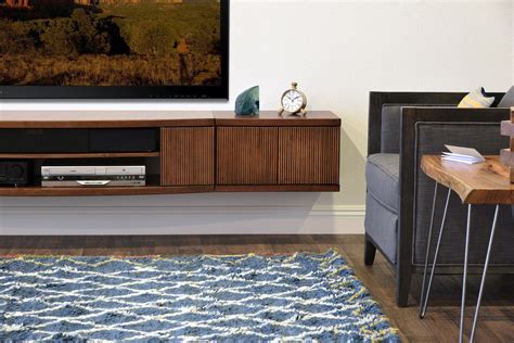 Floating Tv Stand Console Curve 3 Piece Mocha Woodwaves