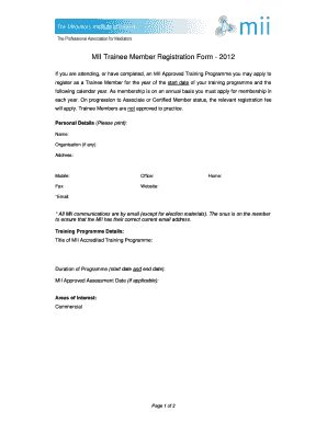 Fillable Online Mii Trainee Member Registration Form Mediators