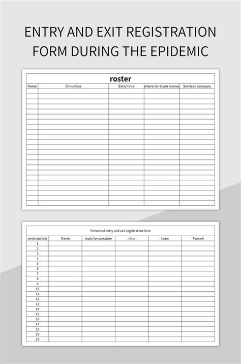 Entry And Exit Registration Form During The Epidemic Excel Template And