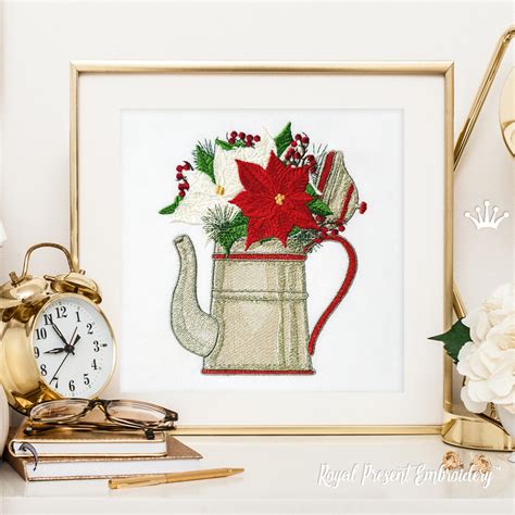 Poinsettias In A Jug Embroidery Design Sizes Royal Present Embroidery