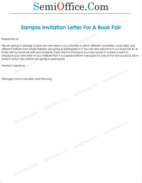 Invitation Letter To Visit Book Fair