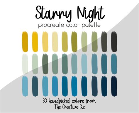 Starry Night Procreate Palette Van Gogh 30 Colors Color Etsy