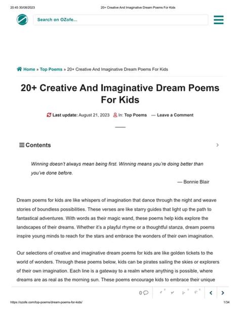 Dream Poems For Kids | PDF