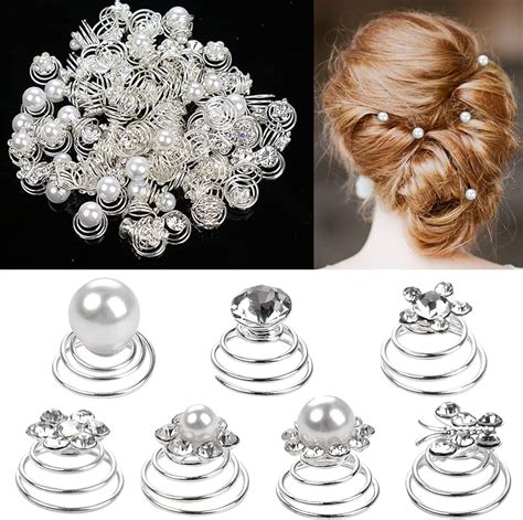 MiDoDo Pack Of 84 Hair Spirals Wedding Pearls Rhinestone 7 Styles