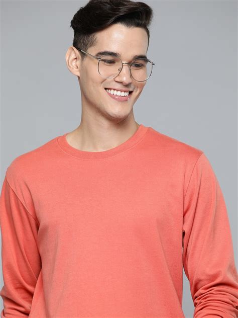 Buy Mast And Harbour Men Coral Orange Solid Sweatshirt Sweatshirts For Men 18930960 Myntra