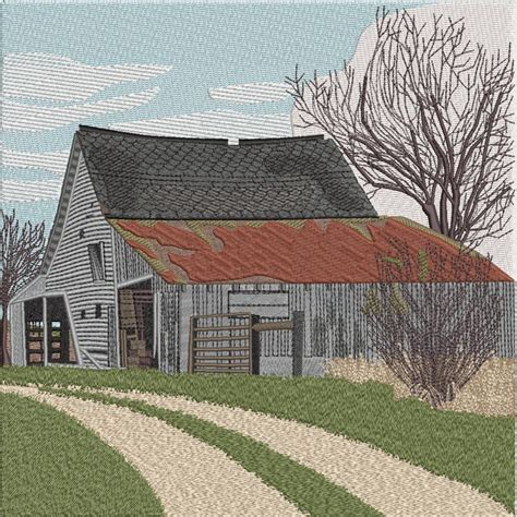 Old Barn Embroidery Design For 9 5 By 9 5 Hoop Etsy