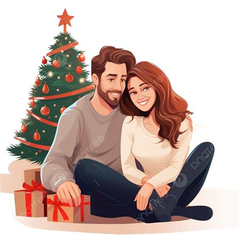 Pareja Enamorada Sentada Junto A Un árbol De Navidad En Casa Png