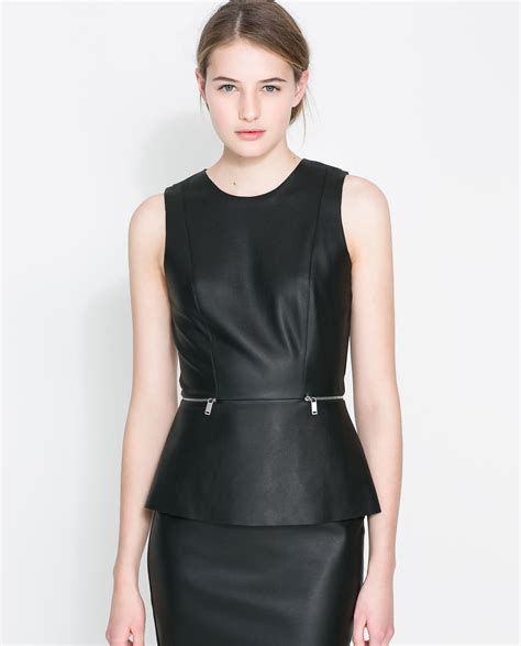 Zara Faux Leather Peplum Dress In Black Lyst