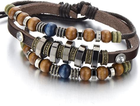 Coolsteelandbeyond Etnico Tribale Bracciale Multi Filo Marrone Uomo