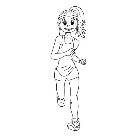 Chica Corriendo De Dibujos Animados Para Colorear Página Vector Premium