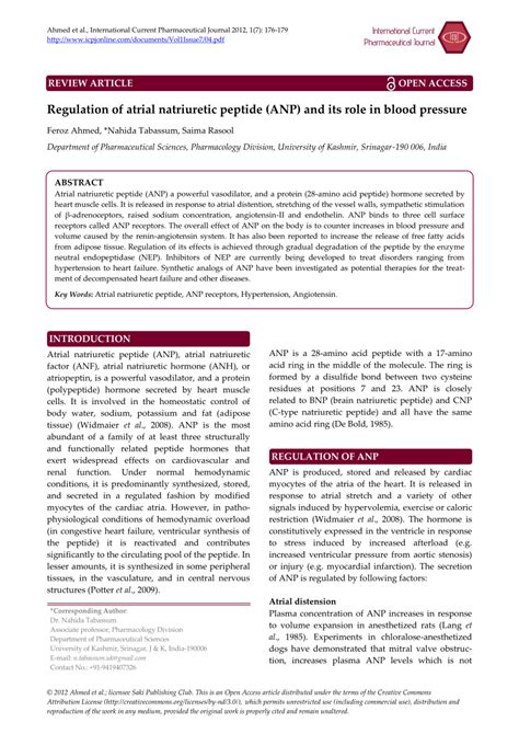 (PDF) Regulation of atrial natriuretic peptide (ANP) and its role in ...