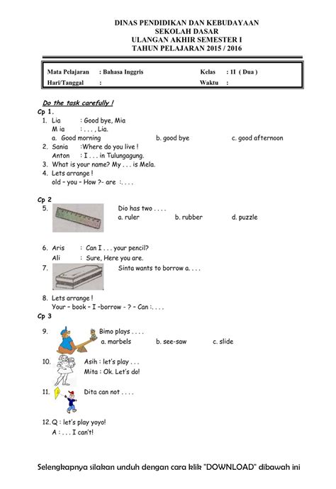 Soal Ujian Bahasa Inggris Kelas 6 Homecare24