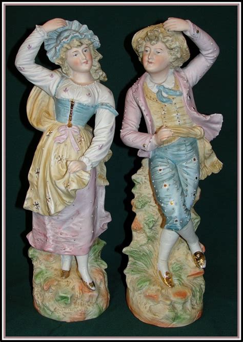 Pr Large Antique German Bisque Figurine French Dancing Couple Wow