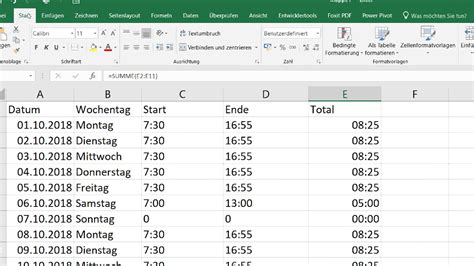 10092018 Excel 2016 Arbeitszeit Grundfunktionen Zellen Formatieren