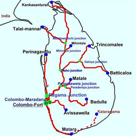 Sri Lanka train map - Züge in Sri Lanka Karte (Süd-Asien - Asia)