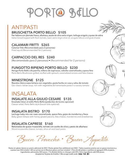 Menu At Porto Bello Restaurant Puerto Vallarta C Popa S N