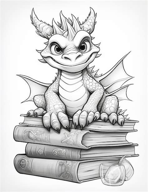 Premium Ai Image A Drawing Of A Dragon Sitting On A Stack Of Books