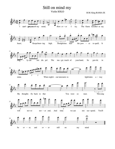 Still On My Mind Violinsolo Sheet Music For Piano Solo Easy