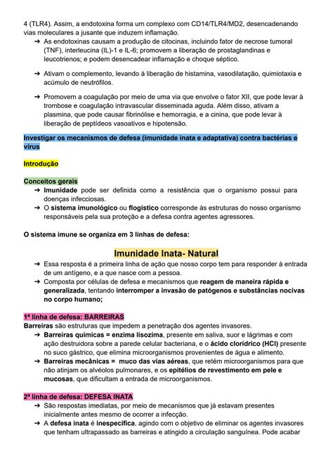 SOLUTION Choque S Ptico Mecanismos De Defesa Imunidade Inata E