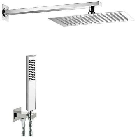 Set Doccia STEEL RETTANGOLO In Inox Cromato Con Braccio Doccia