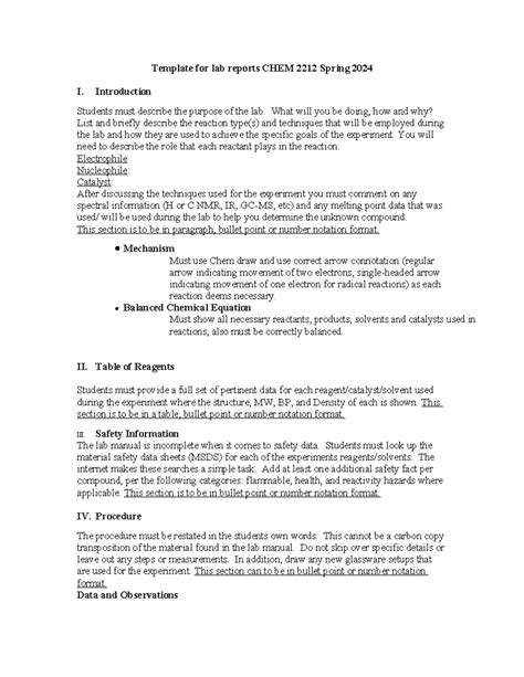 Lab Report Grading Template Template For Lab Reports CHEM 2212 Spring