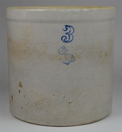 Vintage Stoneware Blue Anchor 3 Gallon Beige Crock 1075 Tall