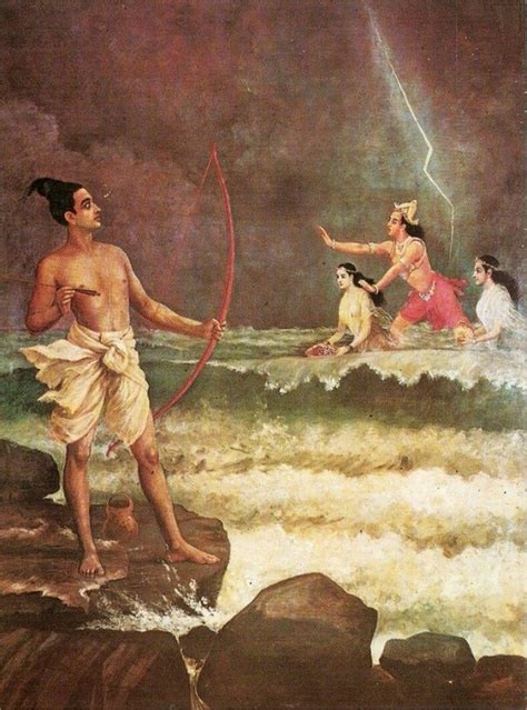 Sri Rama Conquers Varuna by Raja Ravi Varma - Famous Indian Art - Handmade Oil Painting on ...