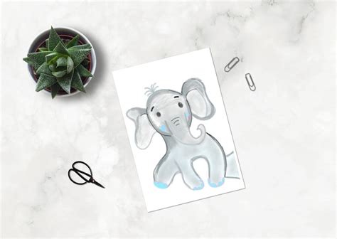 Grey Blue Baby Elephant Watercolor Graphic by Articolory · Creative Fabrica