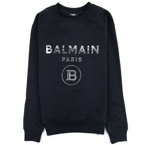 Balmain Silver Logo Cotton Sweatshirt Black Onu