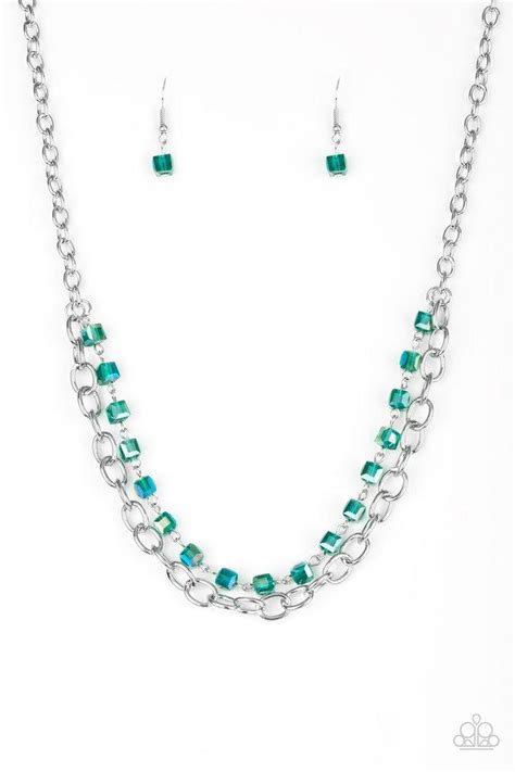 Paparazzi Necklace ~ Block Party Princess Green Paparazzi Jewelry Online Store